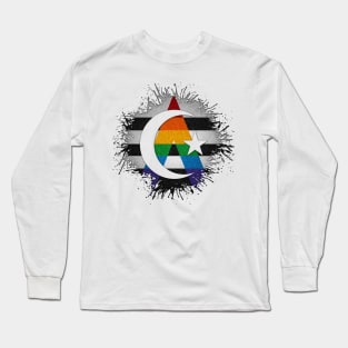 Paint Splatter LGBT Ally Pride Flag Star and Crescent Symbol Long Sleeve T-Shirt